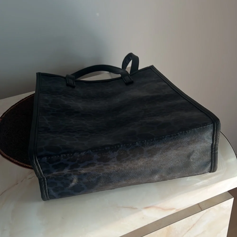 Neiman Marcus Animal blue and black print tote bag